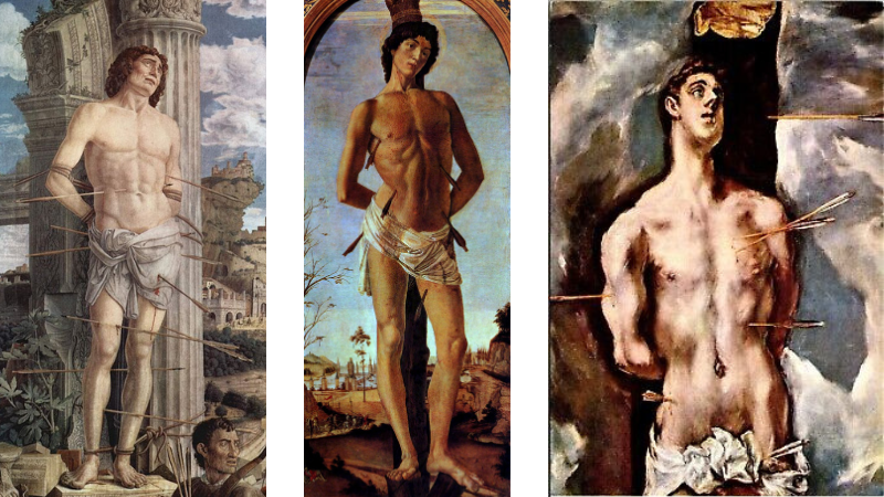 São Sebastião por Andrea Mantegna, Sandro Botticelli e El Greco