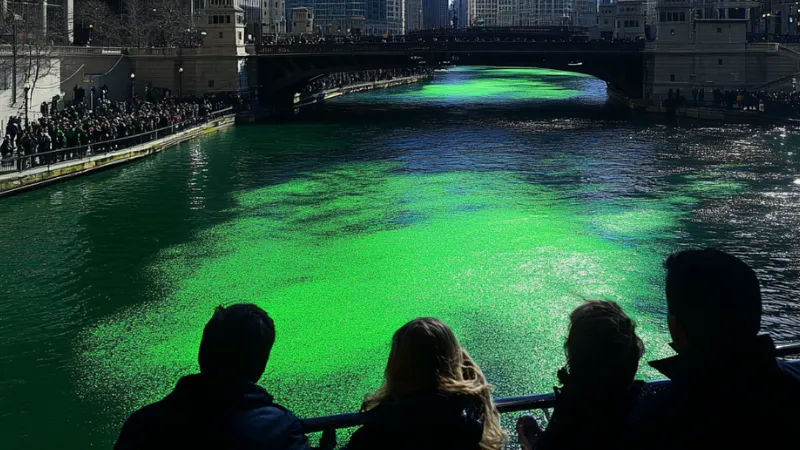 rio pintado de verde no st Patrick's day
